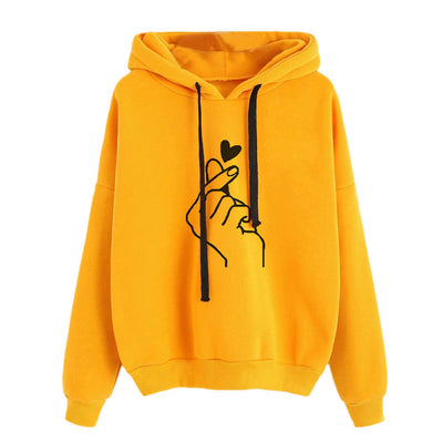 Loose casual print hoodie women wear GIVE YOU A HEART pullover