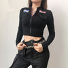 Motorist stand collar prints zipper slim fit short top casual jacket streetwear for women