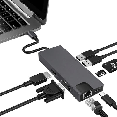 For MacBook Pro 8in1 dock type-c ThunderBolt HDMI VGA Gigabit RJ45 USB3.0 HUB Adaptor Card Reader