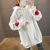 Kpop Women Embroidery Fairy Crane Rose Petals Loose Fit Floral Hoodie Sweatshirt  Pullover plus size