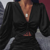 2020 new women long sleeve V-neck creative with hem temperament slim cocktail pencil dress  D1737018