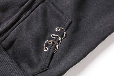 Punk gothic style oversize cardigan cape long sleeve loose hoodie iron ring sweatshirt streetwear for women plus size
