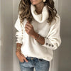 Women clothing fashion style high collar wool sweater top sweatshirt  cuff with buttons loose fit White plus size