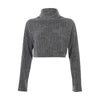 2021 women loose fit crop top casual turtle neck boxy knitwear velvet top sweater sweatshirt