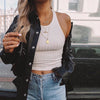 sexy Autofahrer coole Mädchen Nachahmung Lederhemd Strickjacke stilvolle metallische einzelne Knopfleiste Schnalle Reihe 2021
