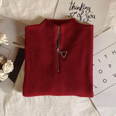 Verdickte warme Garn Strickwaren High Collar Dreieck Reißverschluss Charm Sweater Pullover Basic für die Garderobe