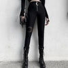 dark crescent zipper high waist tight pencil pants for gothic girls black leggings