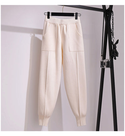 Women warm harem pants Korean style high waist knitted comfort carrot pants