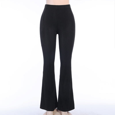 Dark Retro High Waist slim drop bell flared pants ins suede pit strip casual wide leg trousers for girls
