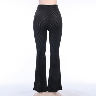 Dark Retro High Waist slim drop bell flared pants ins suede pit strip casual wide leg trousers for girls