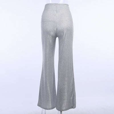 Silver shining wide-leg new loose high waist catwalk dancing party pants women festive trousers bling bling