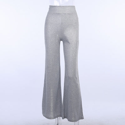 Silver shining wide-leg new loose high waist catwalk dancing party pants women festive trousers bling bling