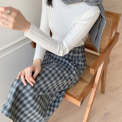tweed plaid skirt midi dress autumn / winter 2021 slim fit woolen skirt below knee
