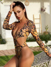 Animal Print einteilige Damen Bikini Overall Monokini unregelmäßige Langarm Badebekleidung 2020