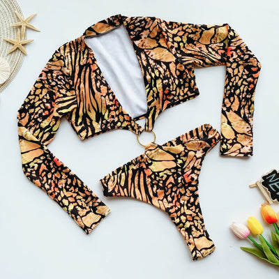 Animal Print one-piece Women bikini jumpsuit monokini irregular long-sleeved swimwear 2020