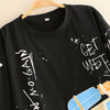 Harajuku Painted Graffiti T-Shirt for Girls Printed Words Short Sleeve Shirt