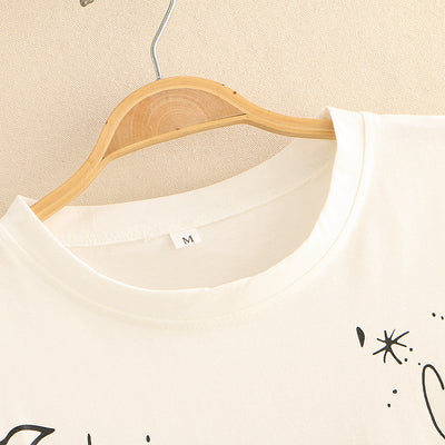Harajuku Painted Graffiti T-Shirt for Girls Printed Words Short Sleeve Shirt