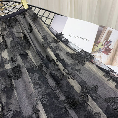 2021 Faltenrock mit hoher Taille intensiv besticktes Feenkleid mehrschichtiges Kleid Schmetterling