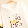 Hooded embroidered Shiba Inu striped short sleeve T-shirt Korean casual blouse college style