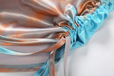 2020 Frauen Street Fashion Sexy rückenfreie Tie Dye Sling Rüschen Bleistift ärmelloses Kleid