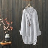 Japanese mori style splicing striped loose blouse lapel collar asymmetric hem long shirt