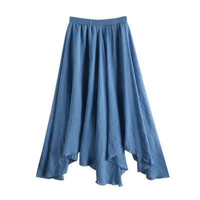 long linen dress elastic waist irregular pleat big swing fishtail skirt
