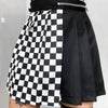 Dark Gothic patchwork splicing checkerboard pleated high waist slim fit umbrella skirt