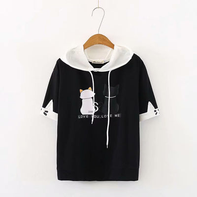 Japanese Cartoon kitty kitten summer cute hooded T-shirt hoodie pullover