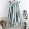 long linen dress elastic waist irregular pleat big swing fishtail skirt