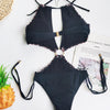 Sexy European Swimsuit hollow cut belt block color splicing One piece swimwear monokini bikini  2130