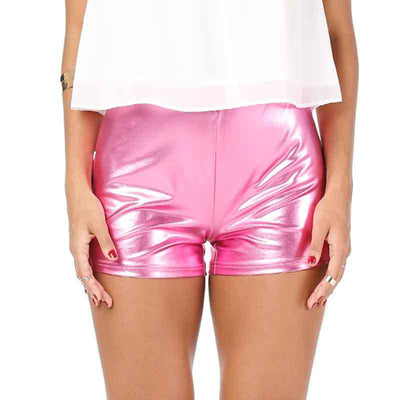 tight fit lacquer faux leather shorts high-waisted PU metallic hip hop jazz pants lace up drawstring