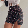 2021 asymmetric floral print short A-line skirt summer high waisted split hem for women
