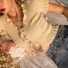 Summer women V-neck sexy top ruffle agaric lace trim knitting vest T-shirt knitwear cardigan