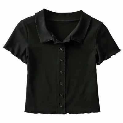 lapel collar stringy selvedge short-sleeved T-shirt knitwear cardigan ruffled top vest for women