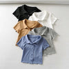 lapel collar stringy selvedge short-sleeved T-shirt knitwear cardigan ruffled top vest for women