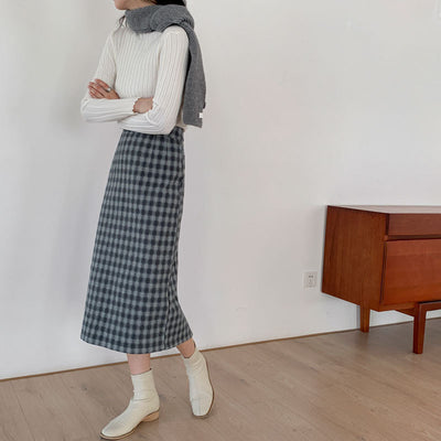 tweed plaid skirt midi dress autumn / winter 2021 slim fit woolen skirt below knee