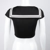 Gothic punk anime JK crescent moon prints navy collar crop top college style T shirt