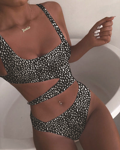 2020 Block Color Tye Dye Leopardenmuster einteilig Badeanzug Bikini Monokini Badeanzug mit hohlem Schnitt