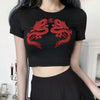 Dark Gothic harajuku streetwear high-waisted dragon print dew umbilical t-shirt tight fit short-sleeved crop top