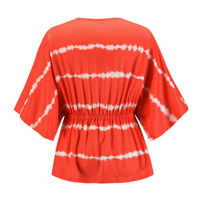 Beliebte Blogger Fledermaus Ärmel T-Shirt Streifen Tie Dye Oversize Frauen Pullover Top Bluse