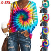Urban Leisure Swirl Tie Dye bedruckte Langarmbluse schickes T-Shirt mit V-Ausschnitt in Übergröße