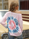 Women's Fashion Tie Dye Shirts Tops Round Neck Loose Top Off Shoulder Soft Pullover Sweater Blouse