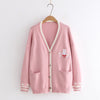 Kawaii Rabbit loose fit embroidery knitting wear cardigan V-neck sweater button up knitwear outfit