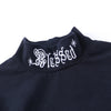 Dunkles gotisches Nischendesign mit Stehkragenstickerei Instashop Streetwear eng anliegendes T-Shirt mit Daumenärmeln