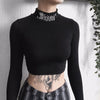 Dark gothic niche design high collar embroidery instashop streetwear tight fit thumb sleeved t-shirt top