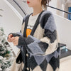 2021 Fairy Style Frauen Cardigan Koreanische Retro Loose Fit Pullover Instashop Argyle Plaid Strickjacke