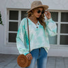 Fashionable Women Autumn Winter Tie Dye Printed Loose Fit V collar Long Sleeve Pullover Sweater Mantel Coat