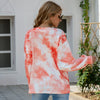 Fashionable Women Autumn Winter Tie Dye Printed Loose Fit V collar Long Sleeve Pullover Sweater Mantel Coat