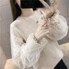 2021 Korea Fashion Lace Knitwear Sweater Women Puffy Laced Sleeve Knitted Top