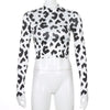 milk cow print slim fit sexy dew umbilical T-shirt turtle neck top